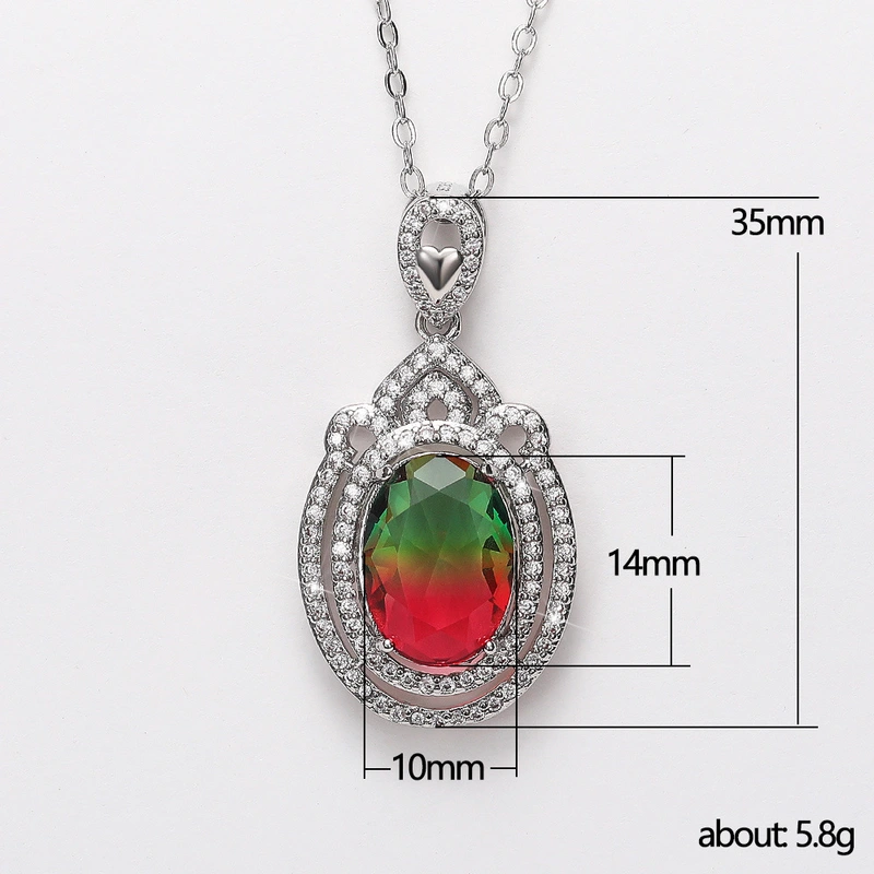 New retro super flash oval zircon pendant female European and American copper inlaid colored zircon necklace
