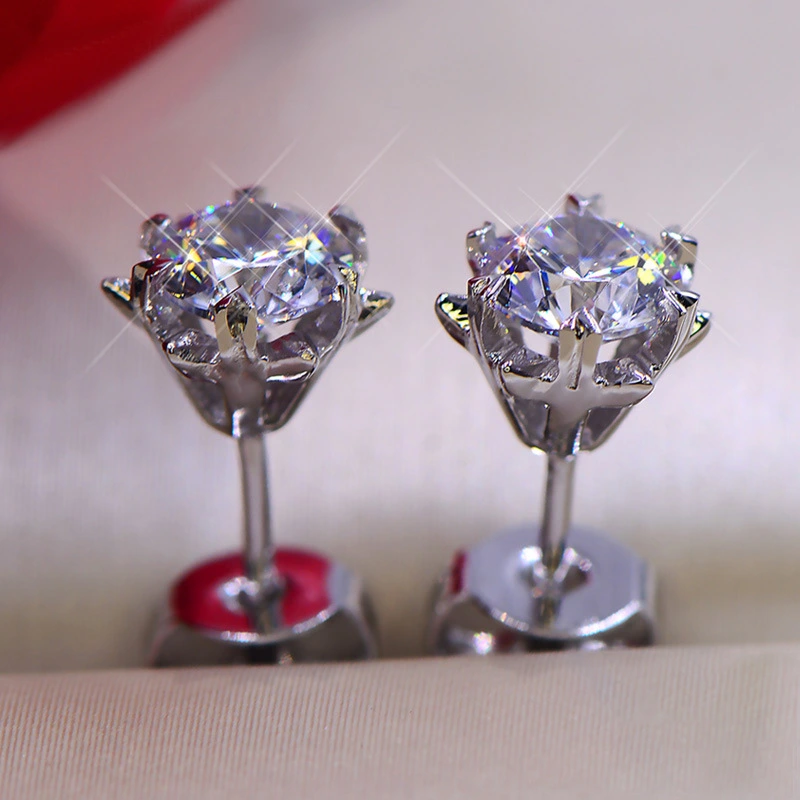   New earrings classic six-claw snowflake zircon earrings simple diamond earrings 