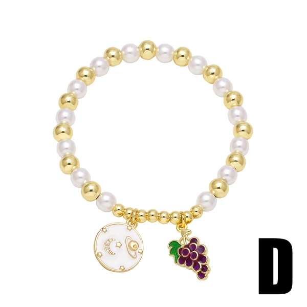 AS jewelry European and American hot-selling pearl fruit cherry strawberry pendant bracelet gold-plated bracelet brm81