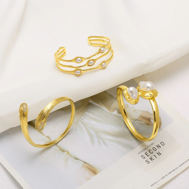AS jewelry European and American hot-selling pearl open gold-plated bracelet high-end jewelry brk74 bangle