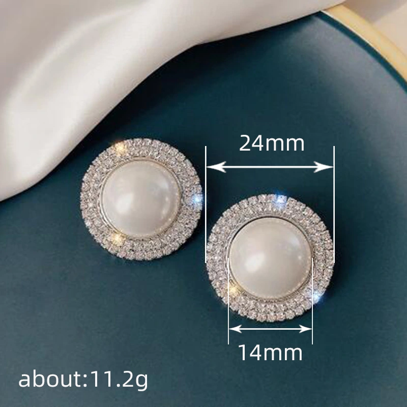  Exquisite imitation pearl earrings, circle design, micro-inlaid zircon earrings, French temperament women's trendy earrings