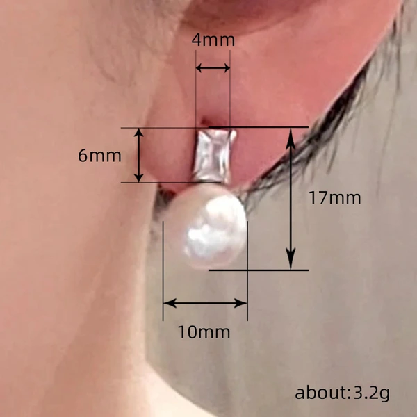 European and American large diameter imitation pearl earrings fashionable and simple style temperament square diamond earrings ladies earrings