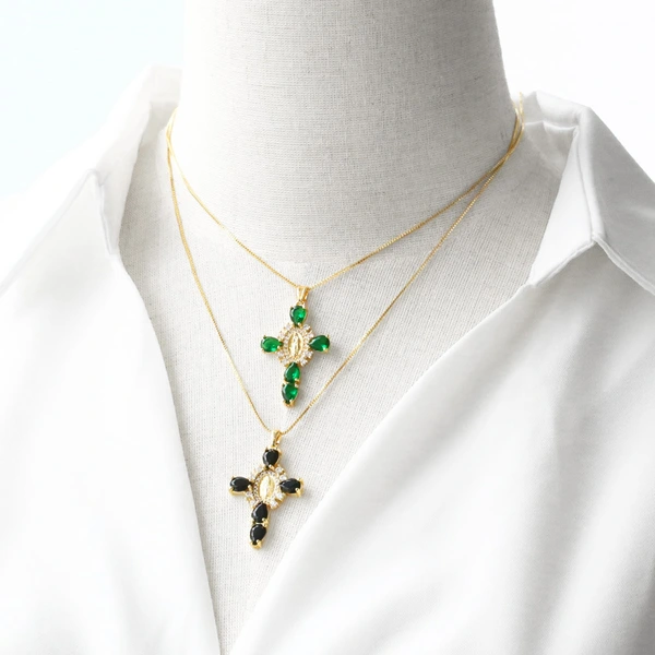 AS jewelry European and American Virgin Mary cross pendant men and women's color zircon necklace nkb462