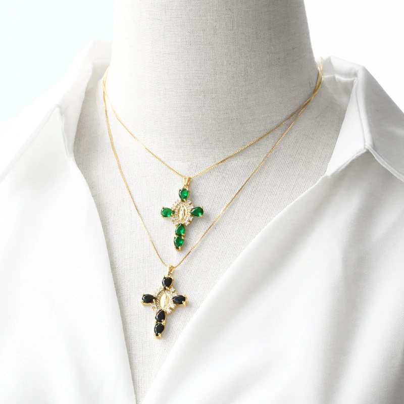 AS jewelry European and American Virgin Mary cross pendant men and women's color zircon necklace nkb462