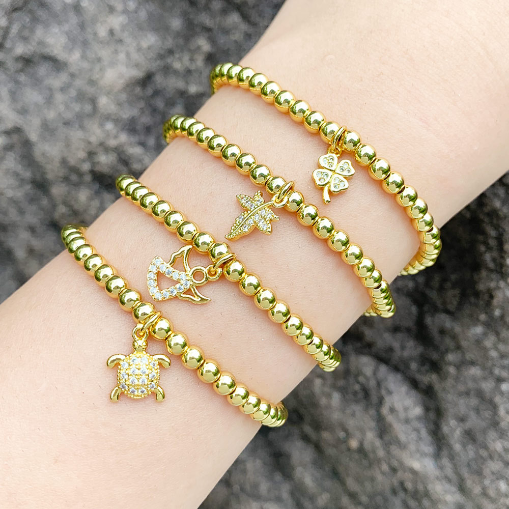 Niche design color-preserving gold bead bracelet angel turtle leaf pendant bracelet student girlfriend bracelet bra56