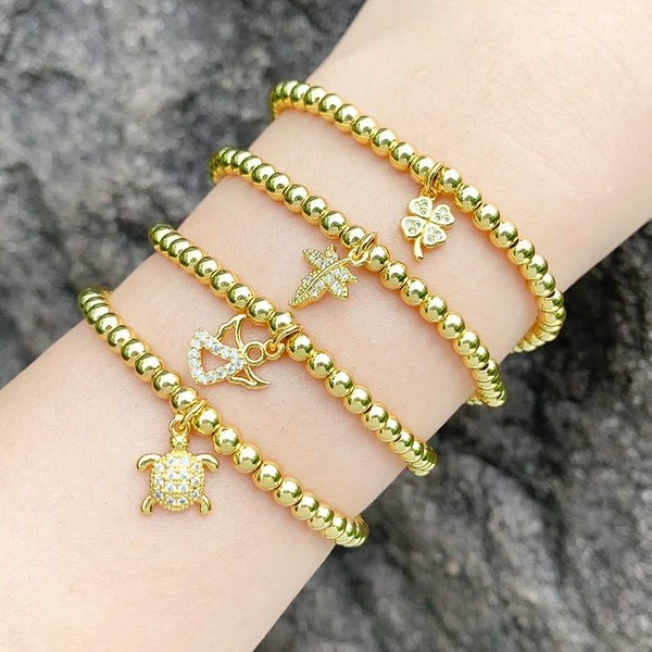 Niche design color-preserving gold bead bracelet angel turtle leaf pendant bracelet student girlfriend bracelet bra56