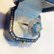 Kuaishou live broadcast welfare model light luxury sea blue zircon flower ring popular engagement ring for women