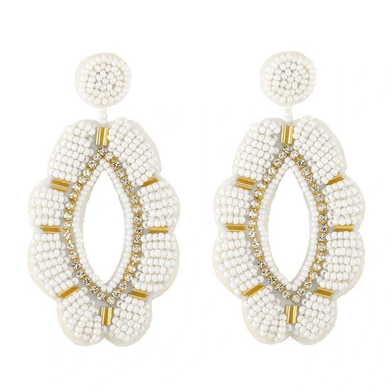 INS ethnic style earrings women's handmade beaded colored rice beads Bohemian tassel earrings European and American earrings erx91