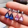 New European and American earrings, elegant lady pink diamond pear-shaped teardrop earrings for women, strong jewelry factory supply