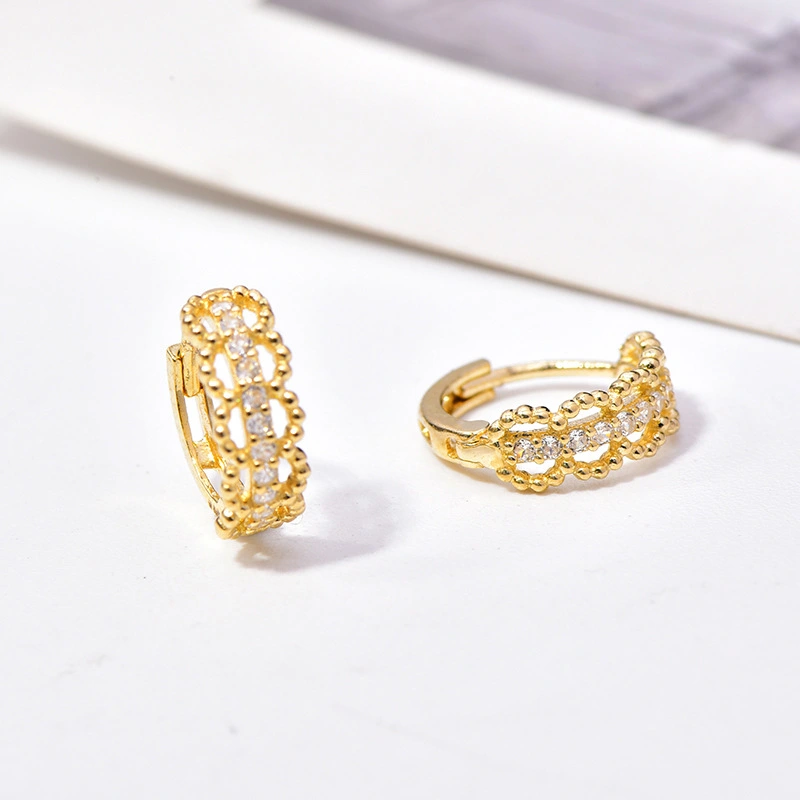 High-end light luxury zircon earrings small round beads hollow niche earrings 2024 new trendy earrings for women