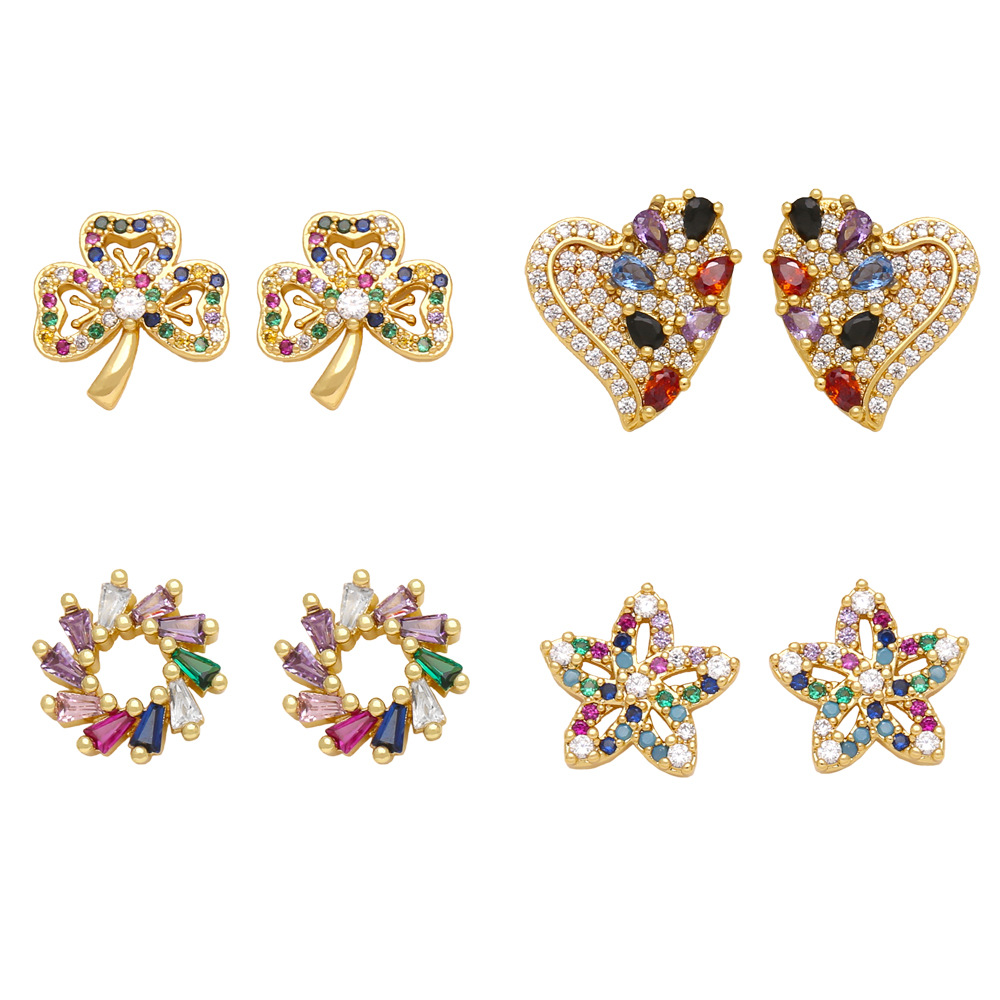European and American jewelry love flower star earrings women's fashion personality micro-inlaid colored zircon earrings ert18