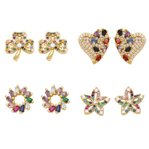 European and American jewelry love flower star earrings women's fashion personality micro-inlaid colored zircon earrings ert18