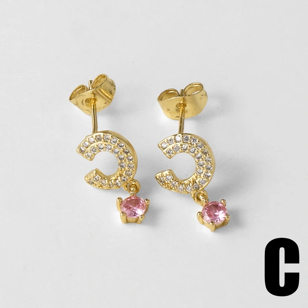 AS jewelry European and American micro-inlaid zircon C-shaped love pendant earrings copper plated 18k gold earrings earrings ert73