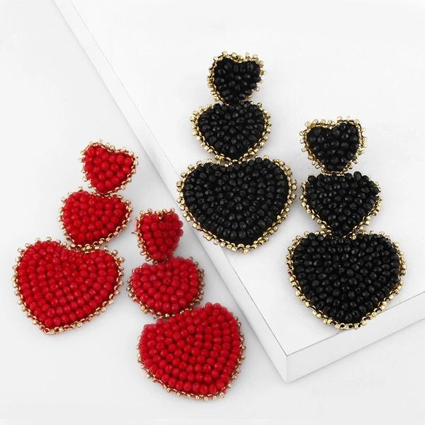 European and American new earrings trend street fashion earrings bohemian style creative rice bead heart earrings erw94