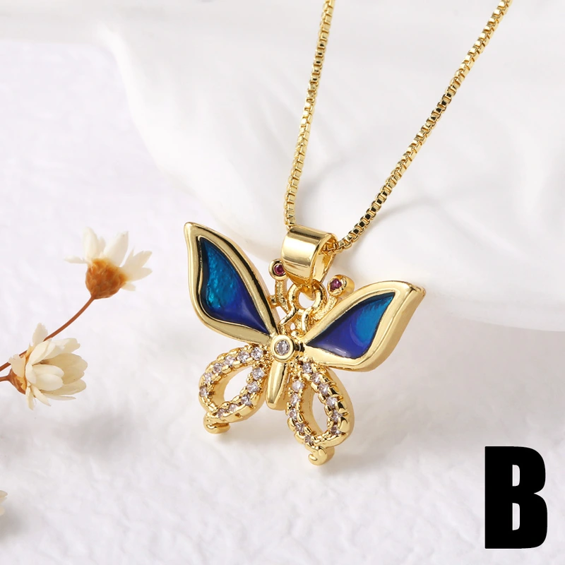 AS jewelry Europe and the United States hot selling color dripping copper plated 18k gold butterfly pendant necklace clavicle chain nka088