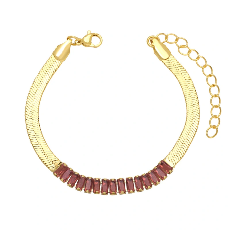 Blade chain bracelet fashionable simple flat snake bone chain European and American niche colored zircon bracelet female jewelry brh83