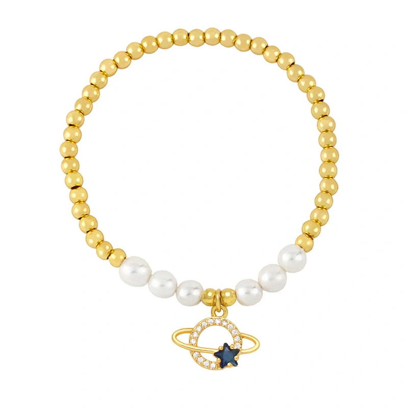 Clearance European and American jewelry wholesale fashion planet pendant bracelet pearl bracelet gold beaded bracelet brj15