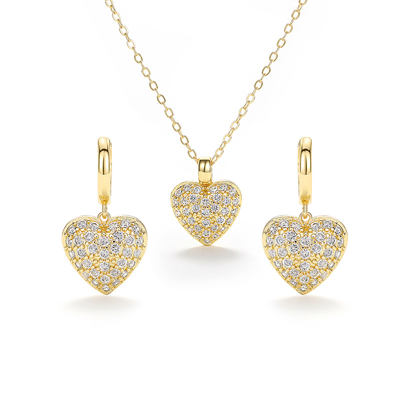 European and American love jewelry set peach heart exquisite shining necklace female elegant temperament sweet earrings