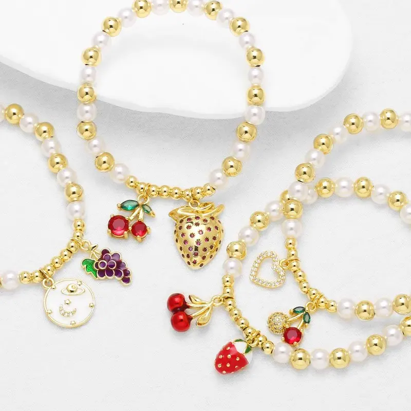AS jewelry European and American hot-selling pearl fruit cherry strawberry pendant bracelet gold-plated bracelet brm81