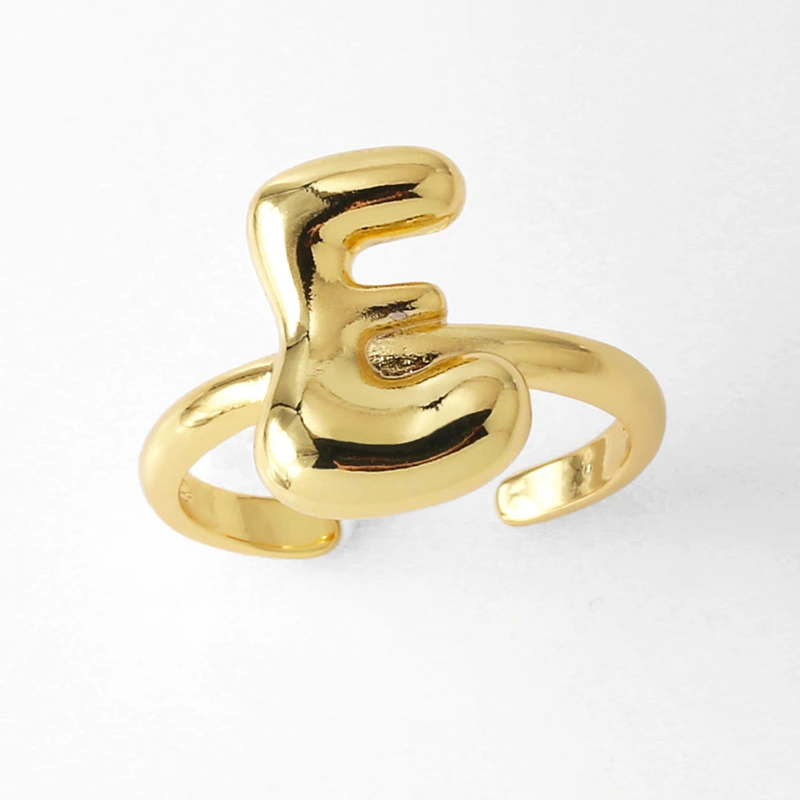 AS jewelry smooth 26 English letters ring female copper plated real gold open ring rih04
