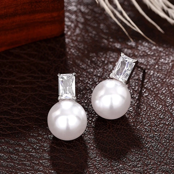 European and American large diameter imitation pearl earrings fashionable and simple style temperament square diamond earrings ladies earrings