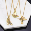 Hot selling micro-inlaid colored zircon animal necklace European and American style niche golden bird pendant nkb301