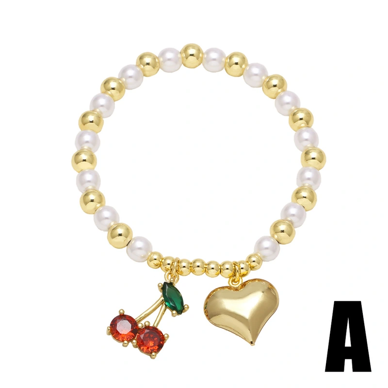 AS jewelry European and American retro fashion love heart bracelet copper plated 18k gold cherry pearl bracelet female brm85