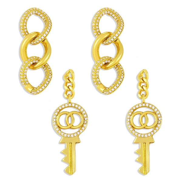 Clearance 2023 European and American retro earrings geometric trend key earrings simple cold style earrings female erw67