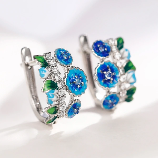 European and American epoxy flower earrings fashionable enamel diamond zircon earrings new accessories hot sale