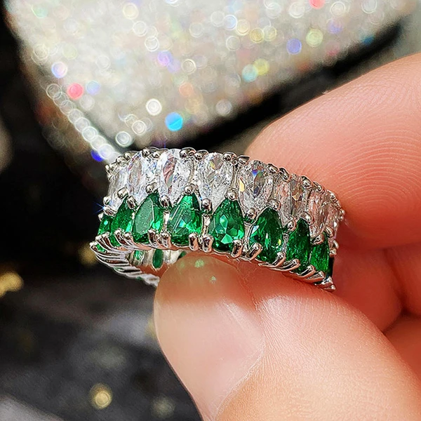 Hot selling new style light luxury double row drop zircon ring female full diamond couple ring