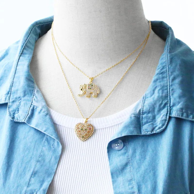 Love necklace women's colored zircon elephant pendant European and American style retro personality all-match clavicle chain nks85