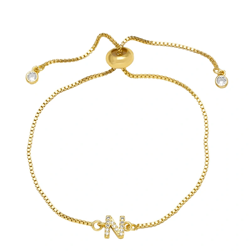 AS jewelry full zirconium 26 English letters bracelet copper plated real gold adjustment jewelry brm62