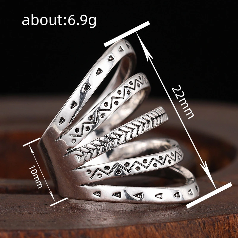 Metal electroplated ring for women, multi-layer geometric design, old-fashioned ring, fashionable niche single ring
