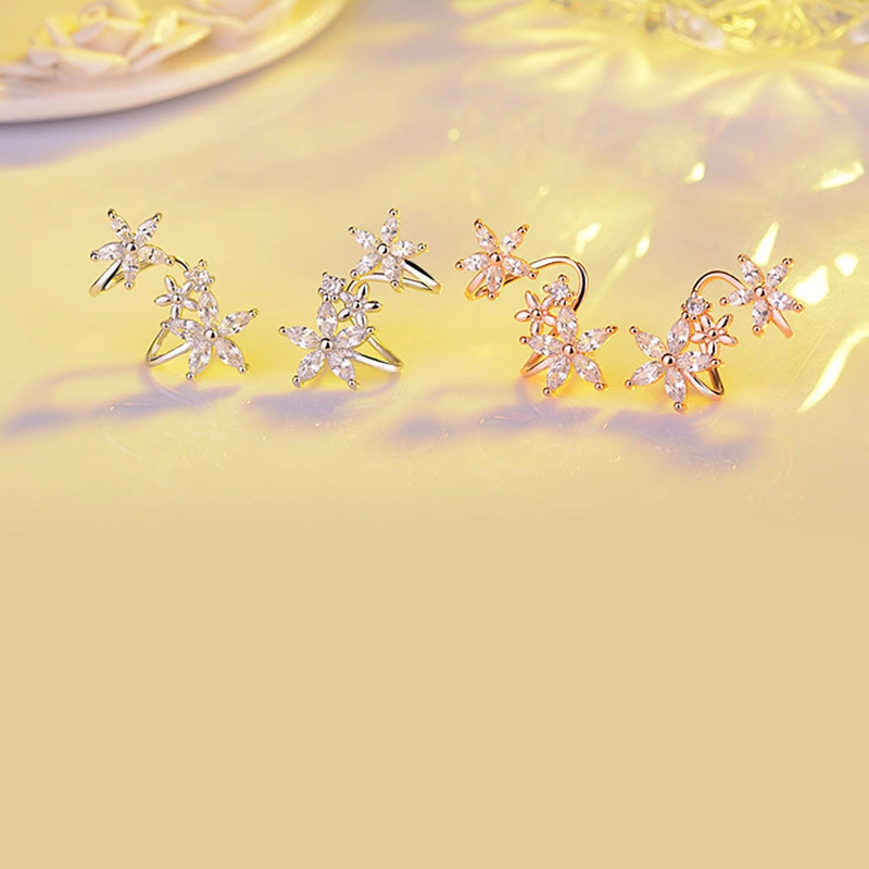 Sweet and cool style lady flower arc ear clip fashionable and versatile zircon ear studs new temperament women's earrings