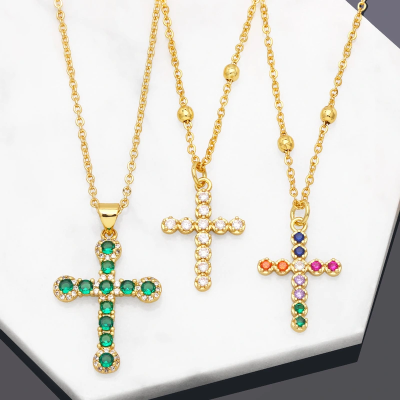 European and American style cross necklace for women with diamonds, fashionable and simple temperament, cross chain clavicle chain, factory direct sales nkb439