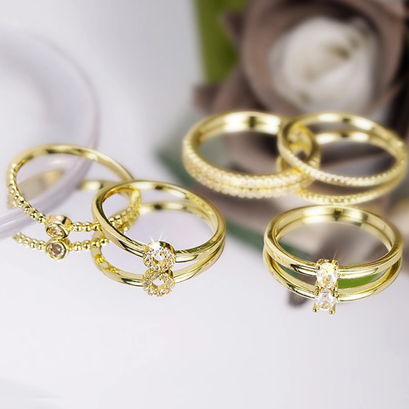  Bohemian geometric round ring five-piece set simple minimalist style ring fashionable stacking jewelry