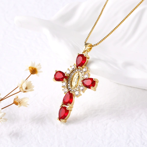 AS jewelry European and American Virgin Mary cross pendant men and women's color zircon necklace nkb462
