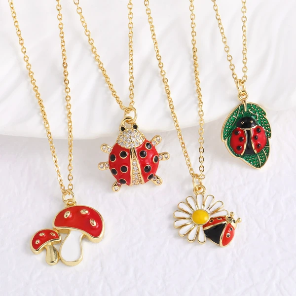 AS jewelry hot selling oil drip insect mushroom pendant necklace copper plated 18k gold zircon clavicle chain nkb095