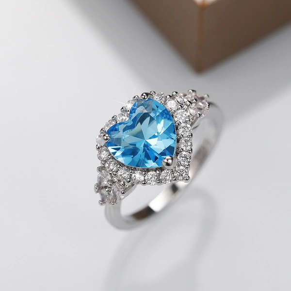 Live broadcast of the new trend of topaz blue zircon ocean heart-shaped pendant ring earrings set for women