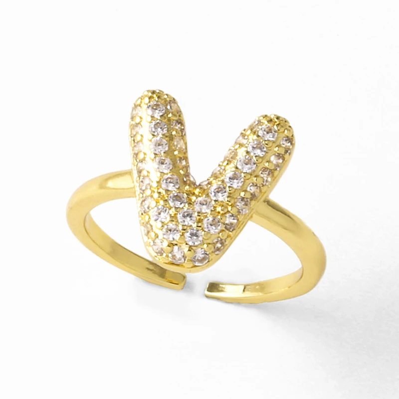 AS jewelry hot item inlaid with zircon 26 English letters open ring female rij23