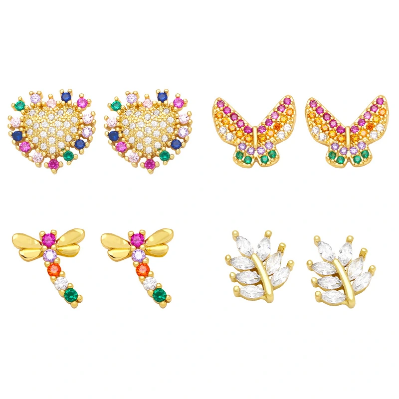 Clearance hot-selling earrings cute butterfly dragonfly heart color zirconium earrings earrings European and American earrings female ery94