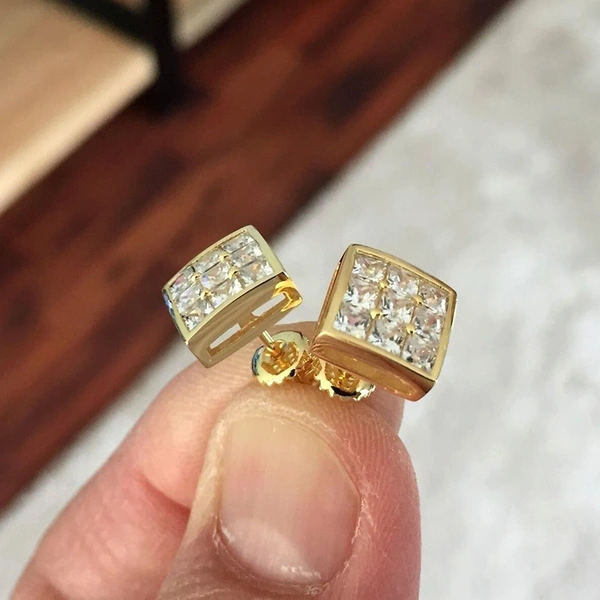 Simple square full diamond gold-plated earrings light luxury style niche design earrings lady temperament earrings