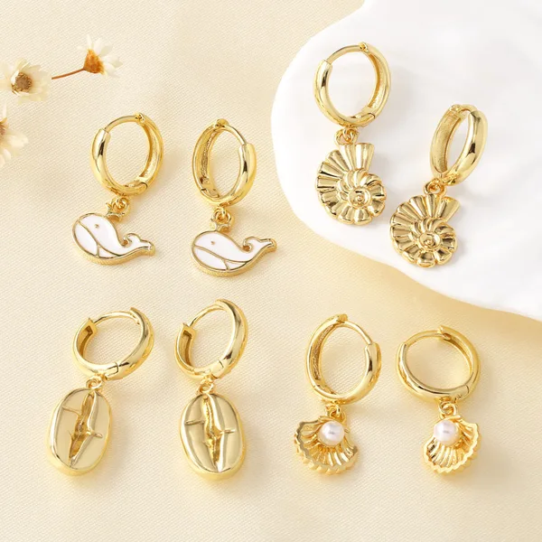 AS jewelry hot selling ocean series whale shell conch pendant earrings earrings female erq41