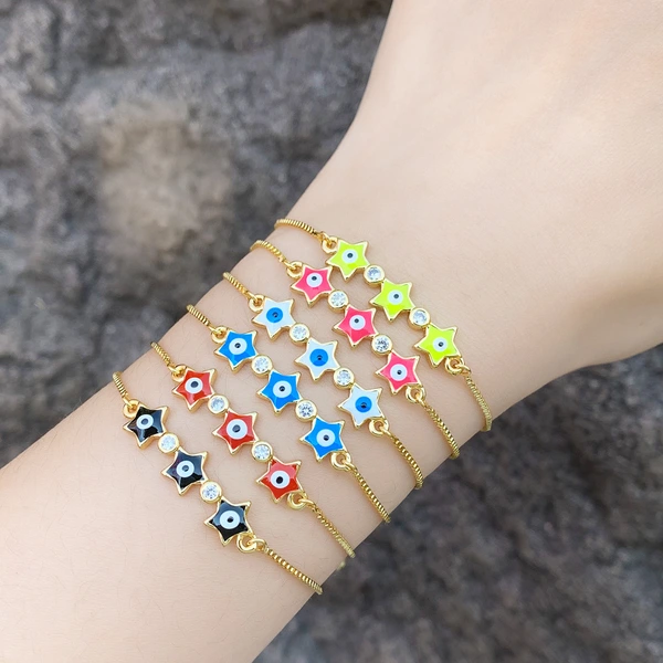 Clearance evil eye bracelet women's fashion simple oil drop pentagram eye adjustable bracelet brb02