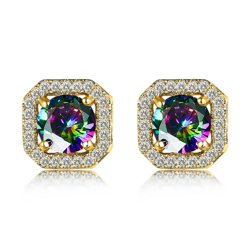  Niche temperament colorful geometric earrings for women colorful popular zircon earrings daily matching shiny jewelry