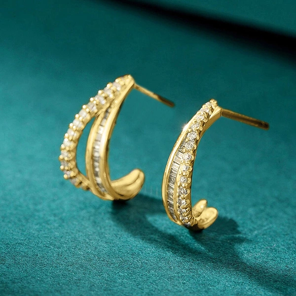  European and American simple line earrings fashionable design inlaid zircon jewelry popular hot earrings