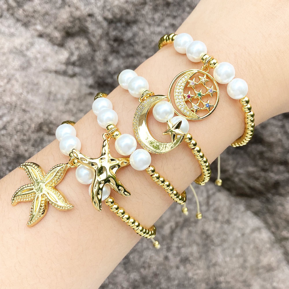 AS jewelry Europe and the United States hot selling pearl bracelet female gold-plated zircon starfish moon pendant bracelet brf67