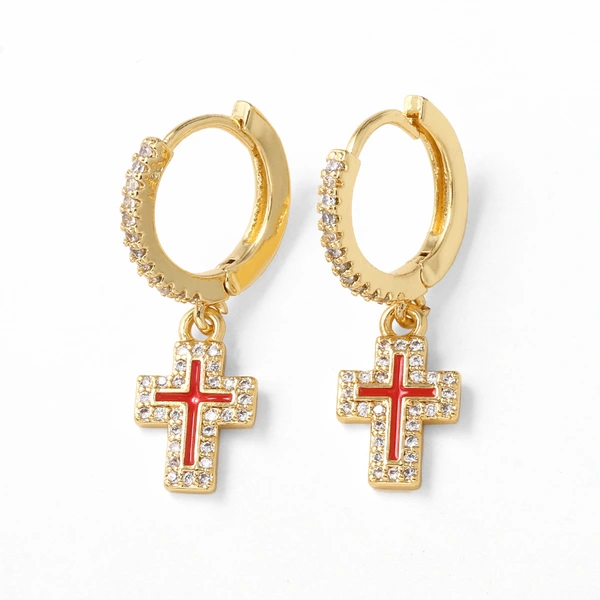 AS jewelry European and American new zircon copper plated 18k gold cross pendant earrings earrings earrings era234