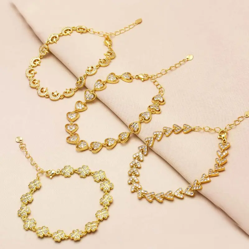 AS jewelry four-leaf clover bracelet female gold-plated full zircon love heart moon bracelet brk36