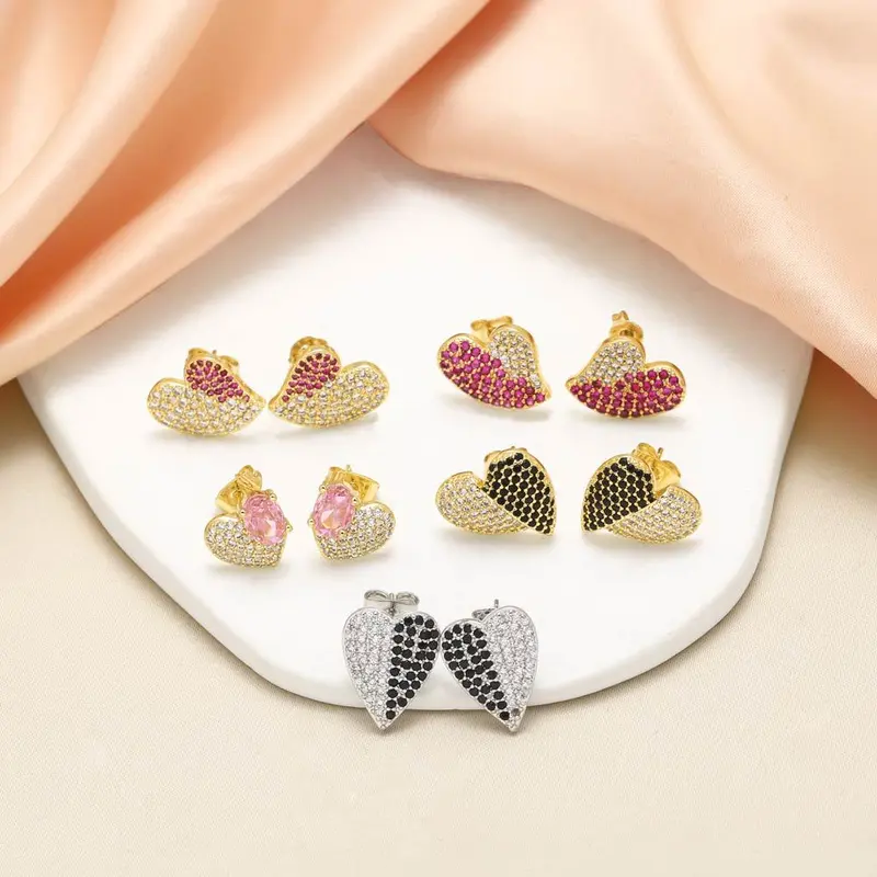 AS jewelry copper plated 18k gold heart inlaid zircon earrings earrings female era262